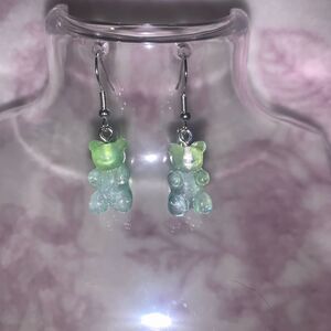 Green/Clearish Blue Gummy Bear Earrings